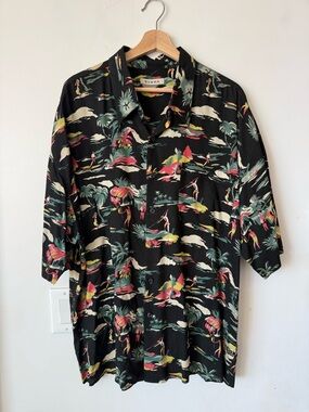 Summa Vintage Hawaiian Tropical Print Short Sleeve Button-Down Shirt XL